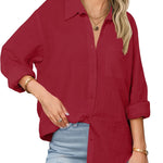 Nadorine Linen Button Down Shirts  Long Sleeve Cotton Gauze Tops