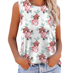 Nadorine Floral Print Sleeveless T Shirts Loose Fit Summer Tunic Blouse