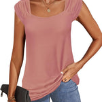 Nadorine Square Neck Casual Cap Sleeve Shirt