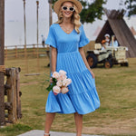 Nadorine Damen Elegant V-Ausschnitt Kleider A Linie Kurzarm Freizeitkleid (DE Only)