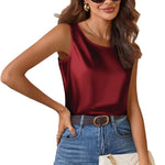 Nadorine Satin Top Women's Elegant Silk Top Basic Blouse (DE Only)