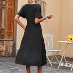 Nadorine Midi Floral Flutter Short Sleeve Casual Dresses with Pockets