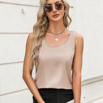 Nadorine Silk Satin Tank Tops Scoop Neck Sleeveless Tops