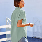 Nadorine Linen Shirts Cotton Short Sleeve V Neck Collared Blouses
