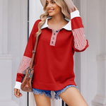 Zeagoo Women's Sweatshirt Striped Long Sleeve Henley Button Tunic Tops