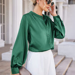 Women's Silk Button Down Shirts V Neck Long Sleeve Casual Work Office Blouse Top - Nadorine (Us Only)
