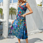 Nadorine Floral Beach Sundress Casual A-Line Midi Tank Dresses