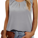 Nadorine Blouse Top Chiffon T-Shirt Sleeveless Crew Neck Tops (DE Only)