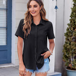 Nadorine Button Down Shirt Bust Pocket Short Sleeve Blouses