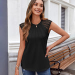 Nadorine Women's Lace Cap Sleeve Tops Pleated Tank Tops