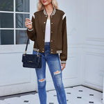 Nadorine Women's Bomber Jacket Casual Striped Button Down Coat