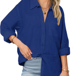 Nadorine Linen Button Down Shirts  Long Sleeve Cotton Gauze Tops