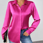 Nadorine Satin Blouses Casual Long Sleeve Button Down Silk Shirts