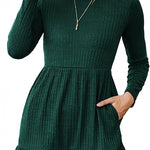 Nadorine Women's Autumn Dress Long Sleeve Round Neck Knitted Dress