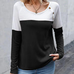 Nadorine Women Waffle Knit Shirts Long Sleeve Colorblock Tee