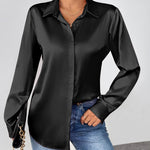 Nadorine Satin Blouses Casual Long Sleeve Button Down Silk Shirts