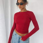 Nadorine Women Y2K Crewneck Long Sleeve Slim Fit T-Shirt