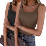 Nadorine 2 Packs Womens Ribbed Tank Tops Square Neck Tops