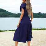 Nadorine Women's Casual Dress Flutter Button Down Tiered Flowy Dress