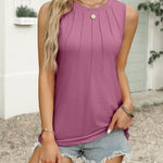 Nadorine Summer Tank Top for Women Pleated High Neck Tops