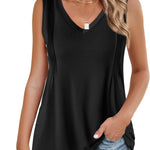 Nadorine Pleated Tank Tops Loose Fit V Neck Sleeveless Tops