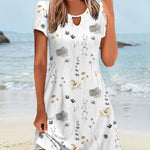 Nadorine Women's Casual A-Line Dresses with Pockets Floral Tshirt Dress