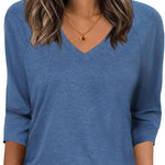 Nadorine 3/4 Length Sleeve Womens Tops Casual V Neck Shirts Soft Basic Tees Business Work Blouses