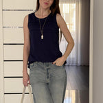 Nadorine Tank Top Blouses Scooped Neck Pleated Front Shirts