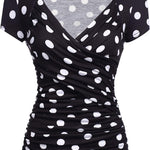 Nadorine Cross-Front V Neck Ruched Short Sleeve Blouses