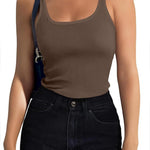 Nadorine 2 Packs Womens Ribbed Tank Tops Square Neck Tops