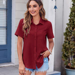 Nadorine Button Down Shirt Bust Pocket Short Sleeve Blouses