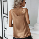 Nadorine Women's Satin Tank Top Sleeveless Blouse Top