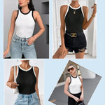 Nadorine 2 Pack Tank Tops Sleeveless Ribbed Shirts