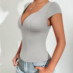 Zeagoo Womens Sexy Deep V Neck Tops Short Sleeve Shirts