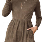 Nadorine Women's Autumn Dress Long Sleeve Round Neck Knitted Dress
