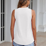 Nadorine Tank Tops Pleated V Neck Floral Solid Loose Fit Tops