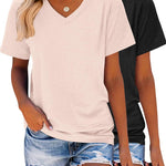 Nadorine 2 Pack Short Sleeve Shirts Casual Soft V Neck Basic Tee