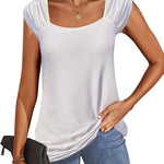 Nadorine Square Neck Casual Cap Sleeve Shirt