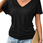 Nadorine Women's Short Sleeve Shirts V Neck Blouse