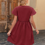 Nadorine Button Down Flutter Sleeve Cotton Linen Dress with Pockets