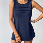 Nadorine Tank Top Blouses Scooped Neck Pleated Front Shirts