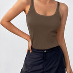 Nadorine 2 Packs Womens Ribbed Tank Tops Square Neck Tops