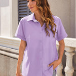 Nadorine Women's Cotton Button Down Shirts Short Sleeve Casual Shirts