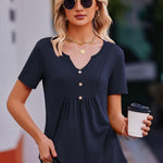 Nadorine Tunic Tops V Neck Loose Fit Short Sleeve Shirt (DE Only)