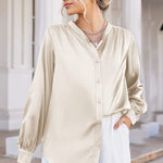 Women's Silk Button Down Shirts V Neck Long Sleeve Casual Work Office Blouse Top - Nadorine (Us Only)