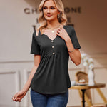 Nadorine Tunic Tops V Neck Loose Fit Short Sleeve Shirt (DE Only)