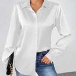 Nadorine Satin Blouses Casual Long Sleeve Button Down Silk Shirts
