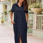 Nadorine Women's Short Sleeve Button Down Blouse Dress