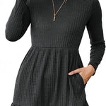 Nadorine Women's Autumn Dress Long Sleeve Round Neck Knitted Dress