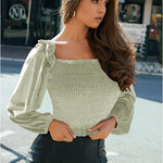 Womens Blouses Long Sleeve Crop Tops Square Neck Sexy Casual Slim Fitted Velvet Tops S-3XL - Nadorine (Us Only)